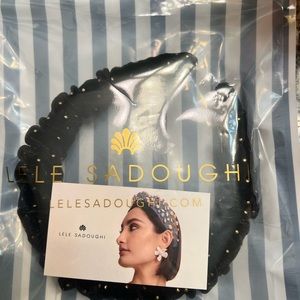 Lele Sadoughi headband black velvet with small gold studs. NWT